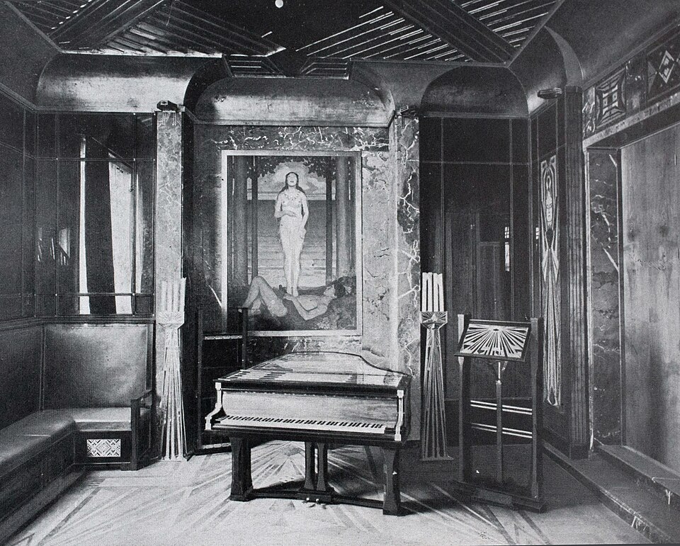 Ngôi nhà của Behrens tại Darmstadt Artists' Colony : phòng nhạc, có cây đại dương cầm Schiedmayer năm 1901