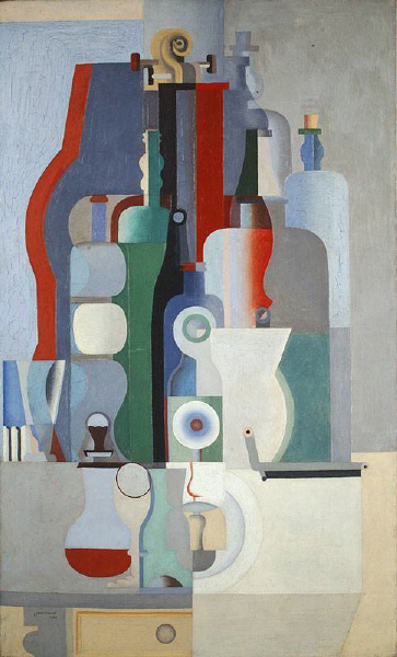 Le Corbusier, 1922, Nature morte verticale (Tĩnh vật thẳng đứng), sơn dầu trên vải, 146,3 cm × 89,3 cm (57,6 x 35,2 inch), Kunstmuseum Basel